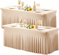 Wish Care 2 Pack Light Champagne Spandex Table Clothes for 4 Foot Rectangle Tables, 4FT Wrinkle Free Fitted Tablecloths Ruffles Design Table Cloth for Party, Banquet, Wedding and Events by WishCare