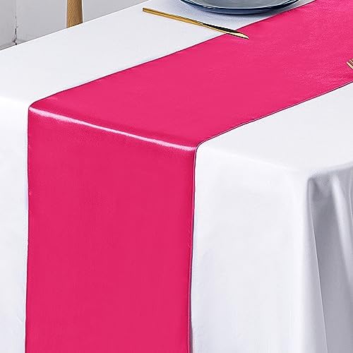 SiinvdaBZX 4 Pcs Hot Pink Satin Table Runner 12 x 108 inches Long - Image 5