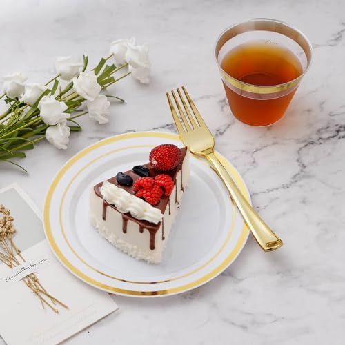 BESTVIP 300 Pcs Gold Plastic Dinnerware Set for 50 Guests - Image 3