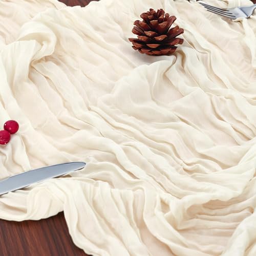 1 Pack Ivory White Cheesecloth Table Runner 120 Inch Boho Wedding Decor - Image 6