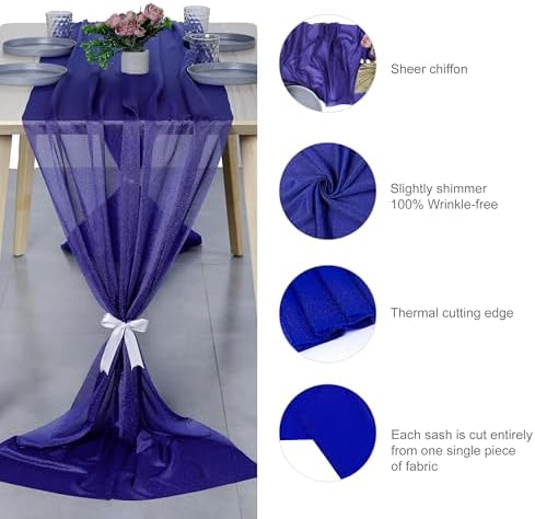 Pack of 5 Chiffon Table Runners 29 x 120 Inch, 14FT Long - Royal Blue - Image 6