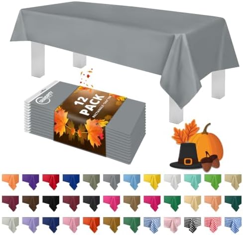 Grandipity Plastic Table Cloth Disposable 12 Pack 54” x 108” Rectangle by Grandipity