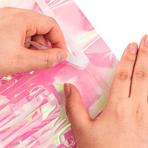 BRAVESHINE Clear Pink Streamers Party Curtain | Iridescent Fringe Backdrop - Image 4