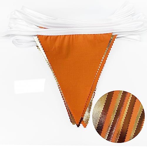 Fall Party Decorations Orange Gold Brown Metallic Fabric Triangle Pennant Banner Flag Bunting Garland for Autumn Fall Thanksgiving Wedding Birthday Bridal Shower Engagement Graduation Party Supplies - Image 3