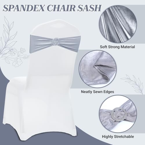Pack of 200 Spandex Chair Sashes for Wedding Party, Event – Metallic Silver - Image 3