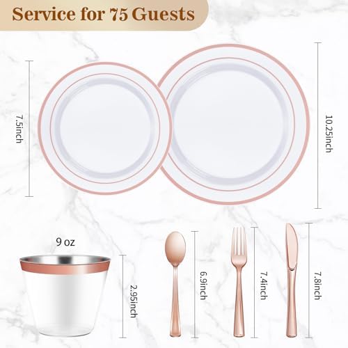 BESTVIP 450PCS Rose Gold Dinnerware Set for 75 Guests, - Image 2