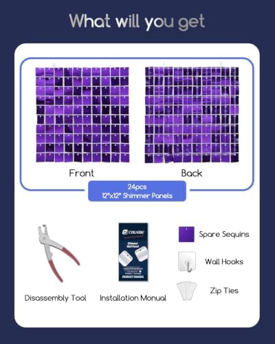 COKAOBE LiteGrid Series Shimmer Wall Backdrop - 24Pcs Purple - Image 2