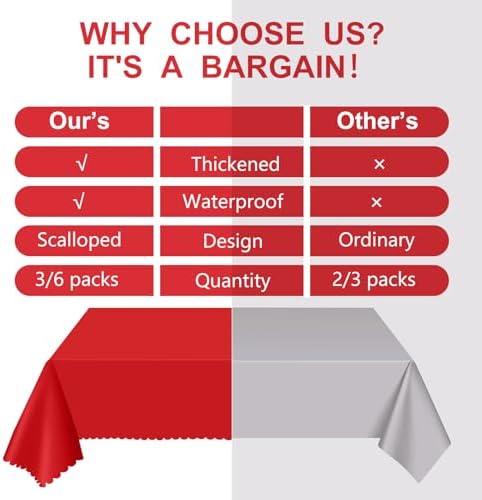 NatNarr 6 Pack Red Tablecloths Plastic, Scalloped Christmas Table Cloths - Image 4