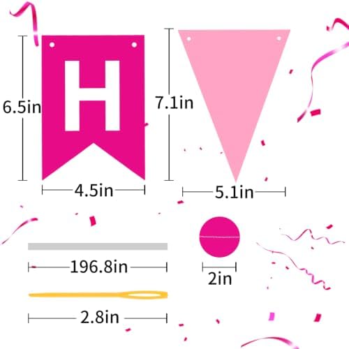 Pink White Happy Birthday Banner Hanging Sign Circle Dot Triangle Bunting - Image 3