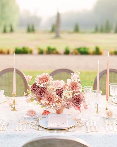 FACINOC Pink Roses Artificial Flowers Dusty Blush Fake Flower Bulk Box Set - Image 4