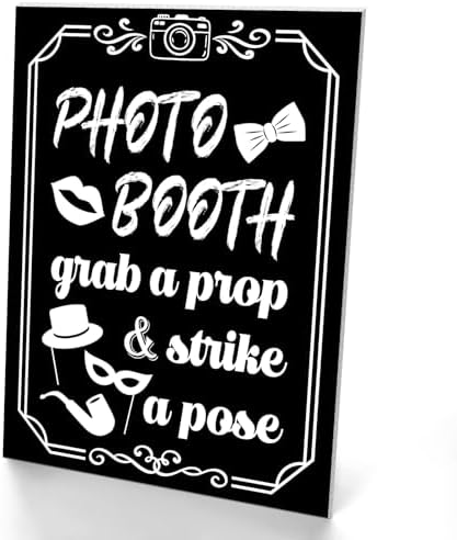 Briwooody Photo Booth Sign with Stand Retro Background Table by Briwooody