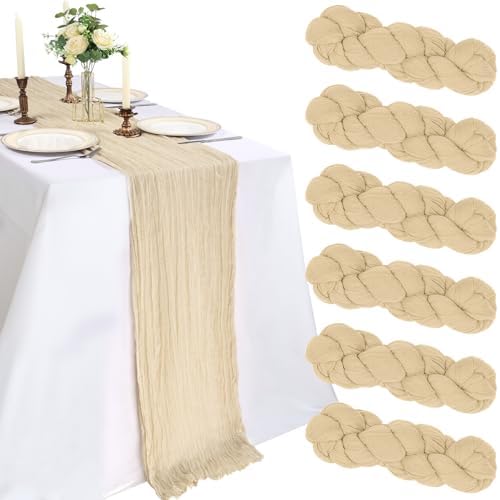 6 Pack 10Ft Beige Cheesecloth Table Runner 23 x 120 Inch by CKIKU