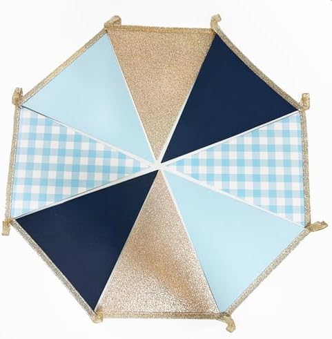 Navy Blue Champagne Gold Dusty Blue Buffalo Plaid Pennant Banner Flag Hanging Glitter Paper Triangle Bunting for Birthday Wedding Shower Bachelor Retirement Nautical Party Decorations Supplies - Image 4