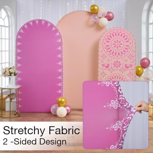 Set of 3 Arch Backdrop Cover Mexican Pink 7.2ft 6.6ft 6ft Spandex Wrinkle Free Fitted Arch Background Top Chiara Arch Cover for Wedding Birthday Party Photography Arch Background - Image 3