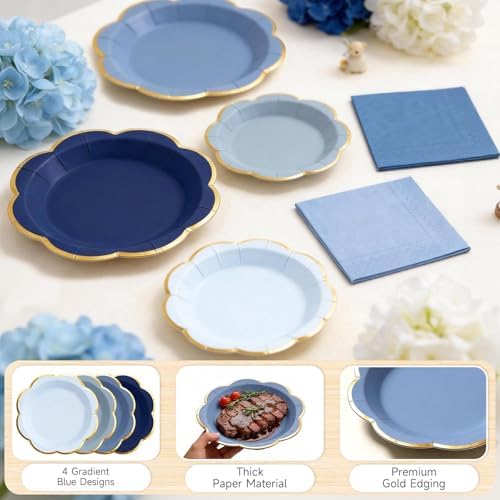 60 PCS Dusty Blue Paper Plates and Napkins Party Supplies for 20 Guests - Image 4