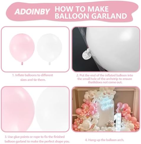 Pink and White Balloon Arch Kit, ADOINBY 140Pcs Macaron Pink Balloon Matte White Balloon 18 12 10 5 Inch Different Size Balloons for Engagement Wedding Birthday Baby Shower Gender Reveal Decorations - Image 3