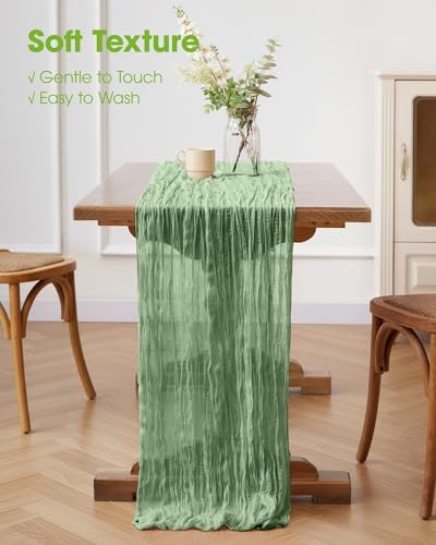 Pureegg 12 Pack Cheesecloth Table Runner 120 Inch Sage Green - Image 4