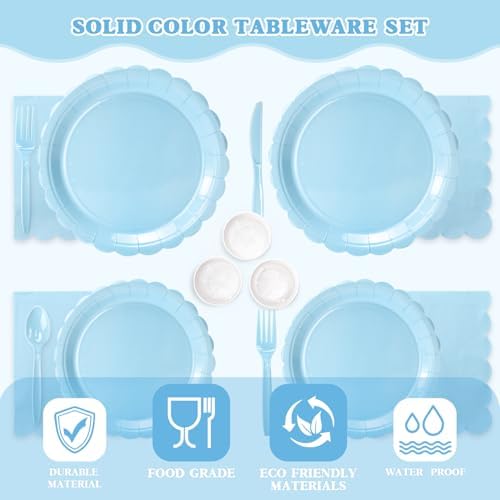 Vyntra 175 Pcs Light Blue Paper Plates and Napkins Party Supplies - Image 3
