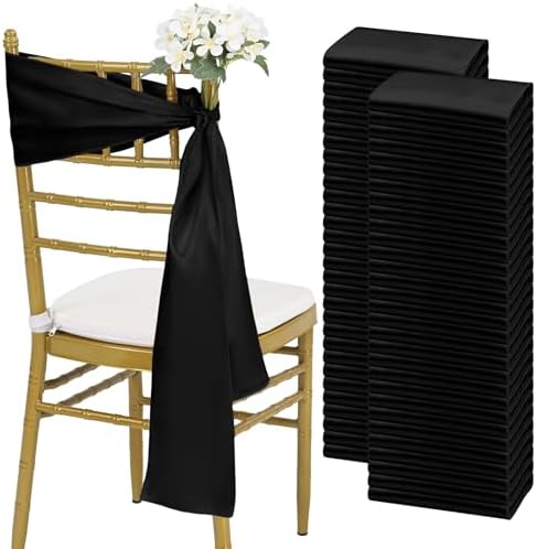 fani 60 PCS Satin Chair Sashes, 7x78 Inch, Black by fani