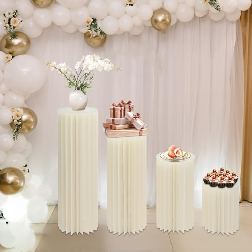4 PCS Cylinder Stands for Party, Foldable Pedestal Stand for Parties Paper Pillars Cylinder Stands, Cake Stand White Cylinder Cardboard for Birthday Wedding Party Decoration - Image 7