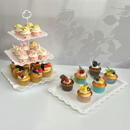 5 Pcs Cupcake Stand Set - White Plastic Dessert Table Display Set - Image 6