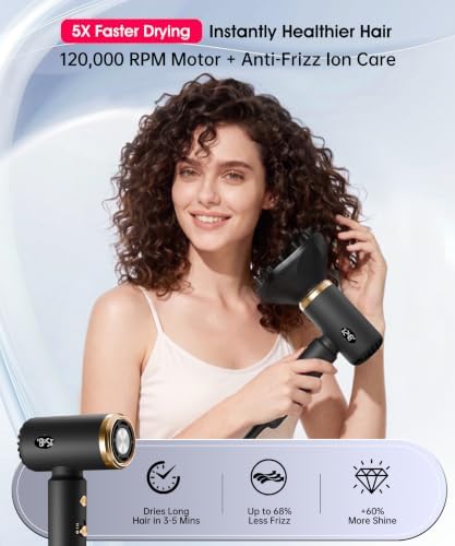 Travel Hair Dryer, Dual Voltage Blow Dryer with Diffuser, Rubber Black - Image 3