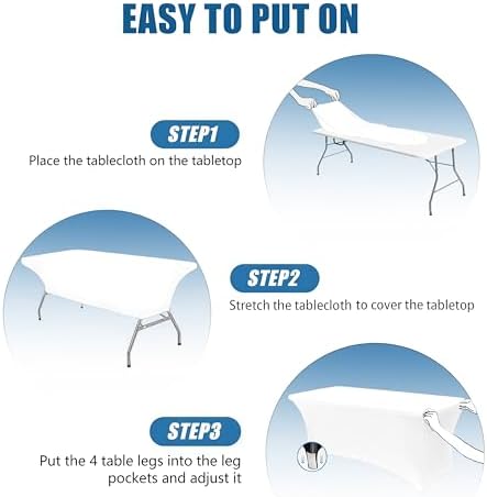 6FT White Table Cloth - 2 Pack Fitted Stretch Rectangle Spandex Tablecloth, Washable Table Cover for Party, Picnic, Wedding, Banquet, Birthday and Festival(30" x 72") - Image 5