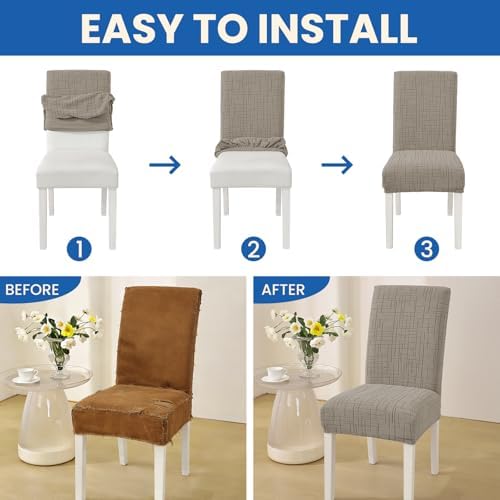 Super Stretch Chair Covers for Dining Chairs Set of 4, Khaki - Image 6