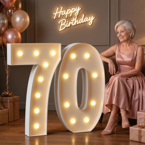 imprsv 3FT Marquee Numbers 70, Light Up Numbers for 70th Birthday Decor by Letsmakeitimpressive