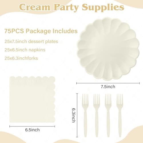 75 Pcs Ivory Paper Plates and Napkins, Tableware Set Serve for 25 Guests - Image 2