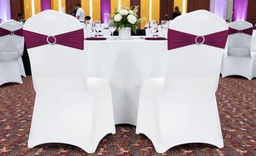 MDS Pack of 100 Spandex Chair Sashes for Wedding Party & Event – Eggplant - Image 6