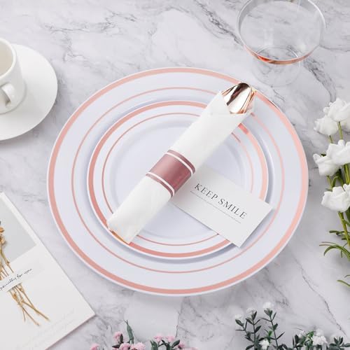 BESTVIP 175 Piece Rose Gold Plastic Dinnerware Set for 25 Guests - Image 6
