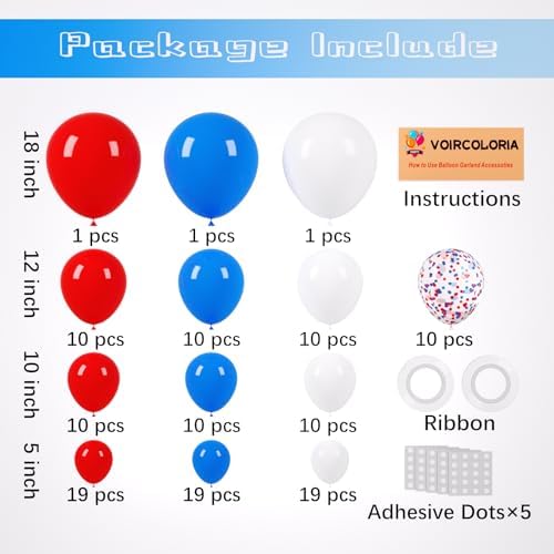 Voircoloria 130pcs Red White Blue Balloons Arch Kit, 18 12 10 5 Inch - Image 2