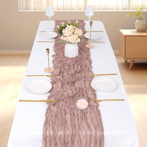 6 Pack Dusty Pink Cheesecloth Table Runner, 17 x 108 inch, Semi Sheer Boho Cheese Cloth Fabric Table Runner Bulk for Wedding, Birthday, Party, Holiday, Home Decor (Dusty Pink) - Image 2