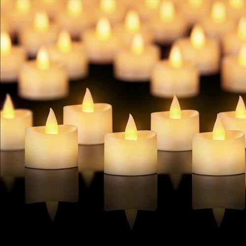 Realistic Flameless Tea Lights - 50 Pack Mega Bulk Set with Dancing Flicker, Heavy-Duty LED Votives for Weddings, Events & Home Decor (Ivory Base, 50 Pack) by Unknown