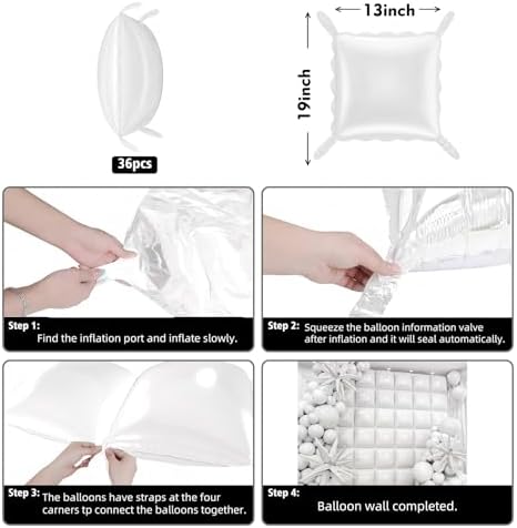 50pcs White Square Foil Balloons Wall Backdrop with 79pcs White Balloon Garland Arch Kit, Double Sided Balloon Tunnel for Birthday Anniversary Wedding Engagement Baby Shower Prom Decorations - Image 3