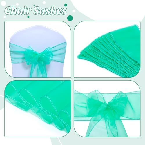 MDS Pack of 200 Organza Chair Sashes for Wedding & Event Décor – Mint - Image 4