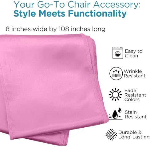 Leading Linens 12 pcs Pink 108"x8" Satin Bow Sash Chair Cover Decoration - Image 2