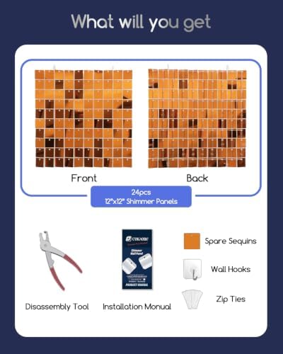 COKAOBE LiteGrid Series Shimmer Wall Backdrop - 24Pcs Orange - Image 2
