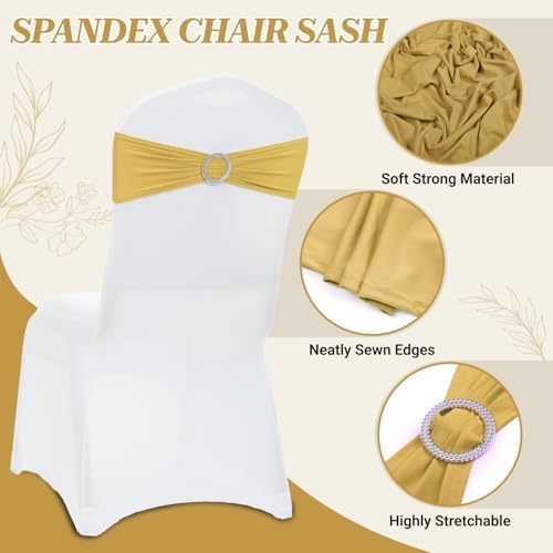 MDS Pack of 200 Spandex Chair Sashes for Wedding Party & Event – Gold - Image 3