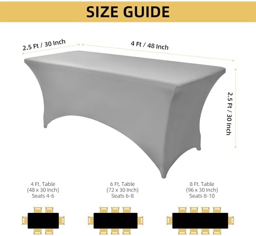 2-Pack 4ft Spandex Table Covers for Rectangular Folding Tables - Wrinkle Resistant Stretch Tight Table Cloths - Ultimate Fitted Table Protector for Parties, Banquet, and Wedding - Image 4