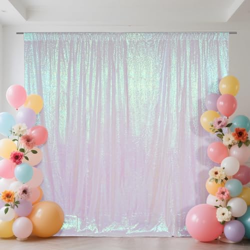 SquarePie 8x8ft Iridescent Sequin Backdrop, High Density Non-Transparent Glitter Curtain for Photography, Birthday, Wedding Party Decorations, Thick Solid Background with 4" Rod Pocket, 1 Panel by SquarePie