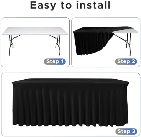 Black Spandex Table Skirt for 8 Foot Rectangle Tables 4 Pack 96x30 In - Image 3