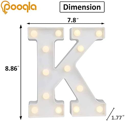 Pooqla LED Marquee Letter Lights, Warm White and Cool White Decorative Lighted Letters, Light Up Alphabet Letters for Boys Girls, Party, Wedding, Bar, Night Light, Birthday Decoration, Letter K - Image 5