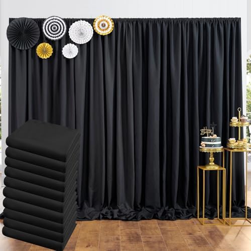 50 ft x 10 ft Thick Black Backdrop Curtain for Parties, 10 Panels Black Polyester Wedding Backdrop Drapes for Birthday Photography Background Party Backdrop Home Decorations by Outpain