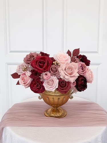 FACINOC Roses Artificial Flowers Burgundy Red Bouquet Fake Flower Bulk - Image 4