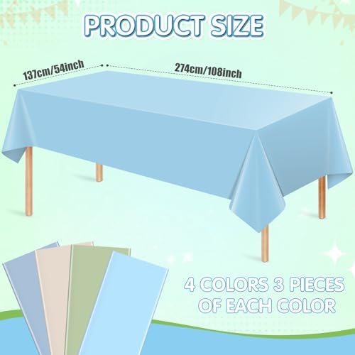 12 Pack Sage Green and Blue Baby Shower Plastic Tablecloth for Rectangle Tables, Baby Boy Gender Reveal Disposable Table Cover, It’s A Boy Table Cloth for Baby Shower Gender Reveal Party Decor - Image 2