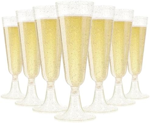 Champagne Flutes Plastic Champagne Glasses Disposable Glitter Mimosa Cups by SUREHOME