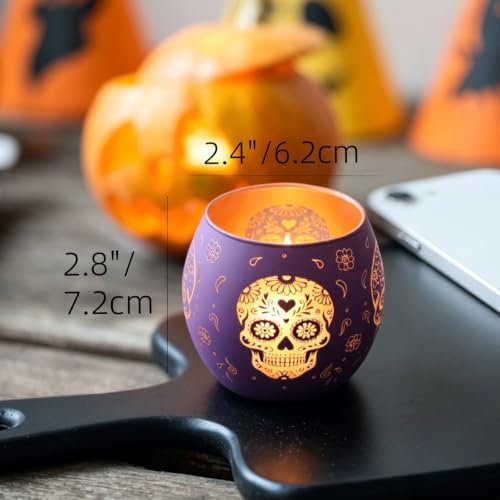 Day of Dead Skull Glass Votive Candle Holders for Indoor Halloween Decor - Image 7