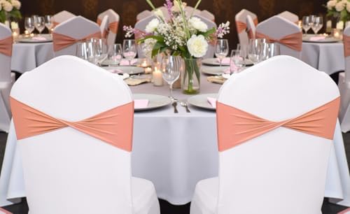 MDS Pack of 150 Spandex Chair Sashes Without Slider Buckles – Coral Peach - Image 6